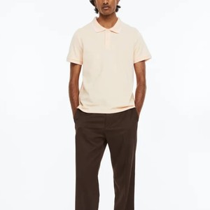 Chemise pour homme à manches courtes, couleur unie, en nylon piqué, coupe classique, style décontracté, poche avant, beige, boutons, tricotée - Product Image 4