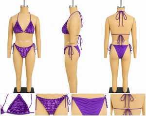 Handmade Women's Triangle Halter Bikini Set Pearls Crystal Beads Eco-Friendly 100% Polyester Quick Dry Front/Back Logo ODM - Product Image 3
