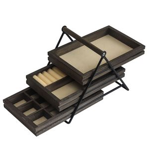 Vassoio Portagioie a Tre Livelli con Finitura Noce, Facile Organizzazione e Accesso, Struttura in Metallo con Maniglia - Product Image 1