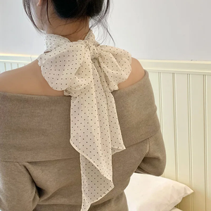 Polka Dot Scarf Long Silk Necktie Seaside Vacation <b>Wrap</b> <b>Sweet</b> Style Hair Ribbon Vintage Polka Dot Bandana Multi-functional - Product Image 3