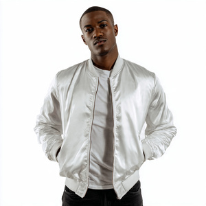 Blousons Bomber Homme à Fermeture Éclair avec Poches sur les Manches, Col Rond, Blouson Bomber en Satin, Blouson Bomber d'Hiver Imperméable pour Homme - Product Image 2