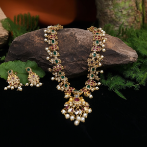 Luxury Gold Plated <b>Pearl</b> Semi Bridal <b>Necklace</b> and Earring <b>Set</b> - Product Image 2