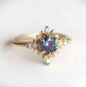 Brilliant Cut Alexandrite Engagement <b>Ring</b> 925 Sterling Silver Gold Plated Prong Setting Certified Luxury Wedding <b>Dainty</b> <b>Ring</b> - Product Image 1