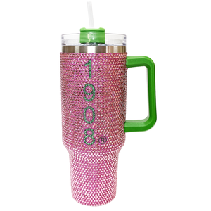 AKA Pink Bling Insulated Tumbler <b>Cup</b> <b>with</b> Handle Sparkling Rhinestone Style Reusable Travel Mug <b>with</b> <b>Straw</b> Sorority Drinkware - Product Image 2