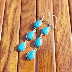 Bohemian Turquoise Teardrop Drop <b>Earrings</b> Handmade Brass <b>Silver</b>/Gold Plated Jewelry for DIY Accessories - Product Image 5