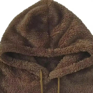 Sweat à capuche oversize en polaire, couleur unie, décontracté pour l'hiver, coupe classique, en tricot sherpa 100% laine - Product Image 4