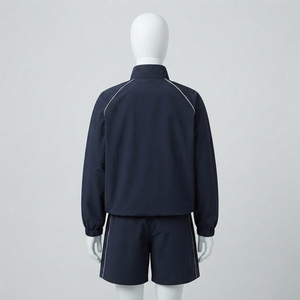 Women's Navy Solid High Street Sporty 2-Piece <b>Shorts</b> <b>Set</b> Full Sleeve Hooded 100% Cotton Fleece Breathable Quick Dry Regular Fit - Product Image 3
