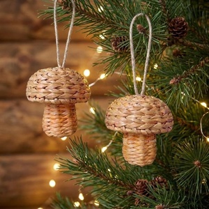 Mini Woven Water Hyacinth Handmade Mushroom Hanging Tree Eco-Friendly Christmas <b>Ornaments</b> Durable Holiday Decor - Product Image 2