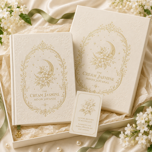 Cuaderno LABON Cream Jasmine Moon Journal con cubierta de PU y estampado dorado celestial, con puntos, logotipo personalizado, venta al por mayor, regalo estético a medida. - Product Image 4