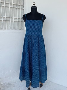 Vestido Maxi Azul con Puntos, Sin Mangas, Corte en A, Cuello Cuadrado, Algodón, Casual, para Verano, Vacaciones, Playa, Espalda Descubierta - Product Image 1