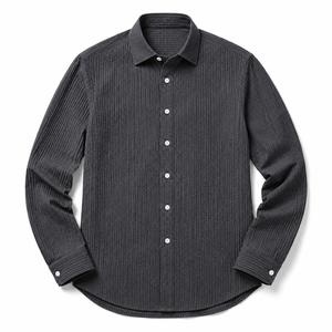 Men's Solid Single Breasted Turn-down Collar Long Sleeve Breathable Woven Plain Dyed 140g Polyester Business Casual <b>Summer</b> <b>Shirt</b> - Product Image 2