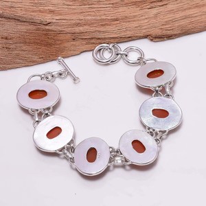 Bracelet en pierre d'onyx ovale, style bohème, argenté, avec pierre précieuse orange, fait main, cadeau pour elle - Product Image 4