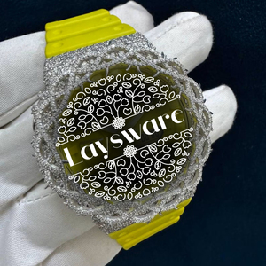 Montre de sport Iced Out avec bracelet en caoutchouc jaune, cadran argenté, analogique-numérique, résistante à l'eau 20 BAR, style Hip Hop - Product Image 6