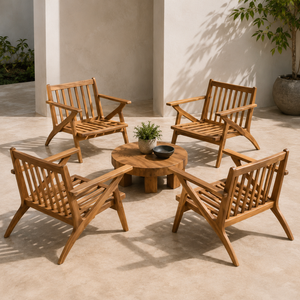 Ensemble de fauteuils d'extérieur contemporains en teck massif pour projets hôteliers – Mobilier de salon de jardin et de terrasse - Product Image 1