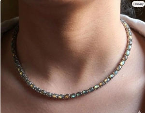 Collier unisexe en labradorite taille ovale, argent sterling 925, sertissage griffe, style minimaliste classique, pour usage quotidien, cadeau - Product Image 1