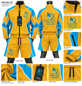 OARH_INT INDUSTRY ชุดเสื้อกันลมบล็อกสีเหลืองน้ำเงินสำหรับผู้ชาย ชุดกางเกงขาสั้นโพลีเอสเตอร์สไตล์สปอร์ตสำหรับใส่ในฤดูใบไม้ผลิ - Product Image 6