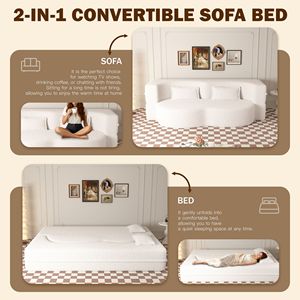 Divano Letto Convertibile Moderno in Tessuto Teddy con Materasso Pieghevole da 15 Pollici, 2 Cuscini e Imbottitura in Schiuma, Elegante per Soggiorno - Product Image 1