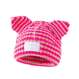 Bonnet en tricot unisexe pour adulte avec impression numérique cochon mignon, chaud en acrylique pour l'hiver, couvre-oreilles - Product Image 1