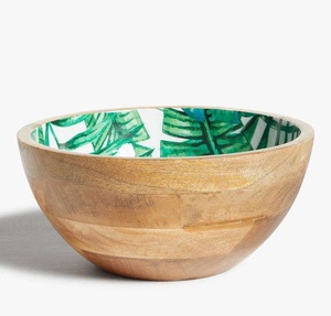 Premium Eco-Friendly Durable Lightweight Wooden <b>Enamel</b> <b>Bowl</b> with Modern Artistic Motifs and Glossy Finish for Serving Home Decor - Product Image 1