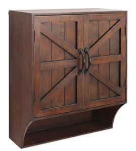 Gabinete de Baño de Madera para Montar en la Pared, Estilo Rústico, Ahorro de Espacio, Gabinete de Medicamentos de Doble Puerta con Estante Abierto para Uso en Hoteles - Product Image 3