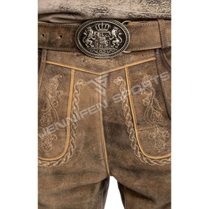 Shorts en cuir de chèvre brodés de style ancien, grande taille, aspect vieilli, faits à la main, pour hommes, style bavarois - Product Image 2