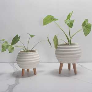 Wooden Legs Creative Pebble Design Flower Pot Decorative Succulent Tripod <b>Stand</b> for Desk... - Product Image 4