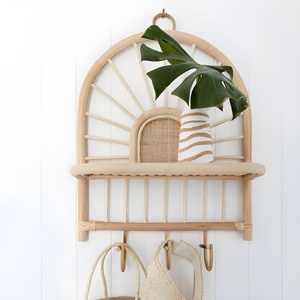 Wood Shelf Rattan <b>Wall</b> Hanging Shelves Storage <b>Wicker</b> <b>Decor</b> Shelf Organizer OEM Customized logo Unique Design - Product Image 6