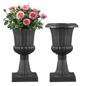 Urne de jardin classique en résine avec base carrée pour la plantation de fleurs en extérieur, décorations d'urnes de jardin faites à la main - Product Image 1