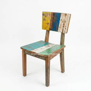 Chaise de salle à manger rustique artisanale et durable en bois de bateau recyclé, couleur naturelle, écologique, pour mobilier de villas, maisons de vacances et hôtels. - Product Image 2