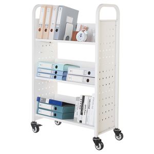 Carrello Porta Libri a Rotelle Monofacciale con Capacità di 150 Kg, 77 x 38 x 122 cm, Ripiani a V in Acciaio, Serratura da 3 Pollici - Product Image 5