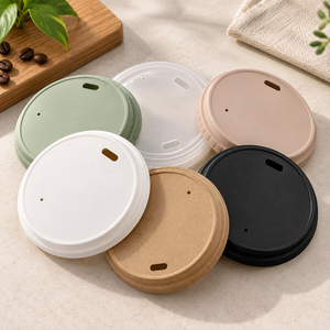 Tapas de Plástico 100% Biodegradables para Bebidas Frías y Calientes, Impresión Personalizada, Fáciles de Abrir, Antiderrames, para Vasos de Café - Product Image 1