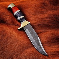 Couteau Bowie à pointe clip en acier Damas fait main, manche en bois rouge, étui en cuir, lame de survie pour la chasse, couteau d'extérieur personnalisé 15 pouces