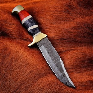 Cuchillo Bowie de Acero de Damasco Hecho a Mano con Punta Clip, Mango de Madera Roja, Funda de Cuero, Hoja para Caza y Supervivencia, Cuchillo de Exterior Personalizado de 15 Pulgadas - Product Image 2