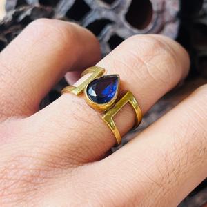Geometric Amethyst Gemstone <b>Ring</b> Minimalist <b>Open</b> Band Boho Brass 18K Gold Plated for Women Modern Wholesale - Product Image 2