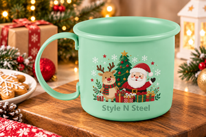 Style N Steel Green Enamel <b>Mug</b> Christmas Pattern Screen Printing Handle <b>Novelty</b> Design Home Use - Product Image 2