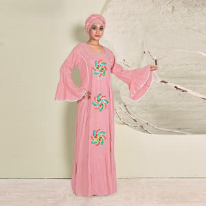 Kaftan en rayonne brodé avec motifs frontaux détaillés, ourlet droit, manches cloche, élégant, longueur complète, idéal pour l'Aïd, ODM - Product Image 3