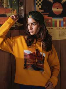 Sweat à capuche jaune pour femme en toile polyester/coton, anti-boulochage, respirant, décontracté, hiver/printemps/automne, personnalisable par FASHION VAULT - Product Image 3