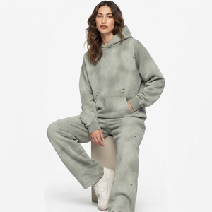 Ensemble de survêtement vintage personnalisé pour femme, effet délavé, respirant, sweat-shirt et pantalon de jogging de qualité supérieure, streetwear décontracté - Product Image 3