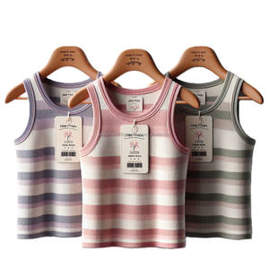 Camisetas sin Mangas con Cuello Redondo para Niñas, 180-220 GSM, Algodón de Punto, Diseños Casuales a Rayas, Camisetas de Verano, Personalizadas con Estampado - Product Image 5