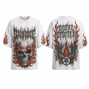 Men's Gothic <b>Flame</b> Skull Print Short Sleeve O-Neck T-<b>Shirt</b> Oversized Fit Jersey Cotton Regular Length Patterned Design - Product Image 1