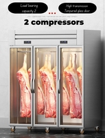 Réfrigérateur vitrine à viande suspendu en acier inoxydable avec porte vitrée, modèle 9- Standing