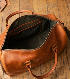 Bolsa de Viaje de Cuero Genuino para Hombre, Bolsa de Gimnasio con Cierre de Cremallera, Asa Suave, Compartimento Interior, 30-40L, Estilo Casual - Product Image 3