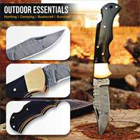 Couteau de poche pliant en acier Damas, manche en corne de taureau, outil tactique de survie, camping et chasse - Vente flash