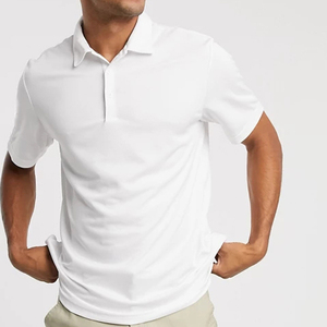 Polo à manches courtes blanc pour homme, 100% coton piqué, tricoté, décontracté, respirant, design uni, coupe classique - Product Image 1
