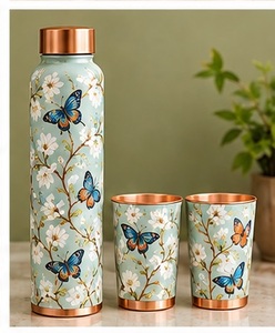 Botella de Agua de Cobre Estilo Bohemio Étnico y Juego de 2 Tazas, Vajilla Portátil de Viaje con Tapa - Product Image 6