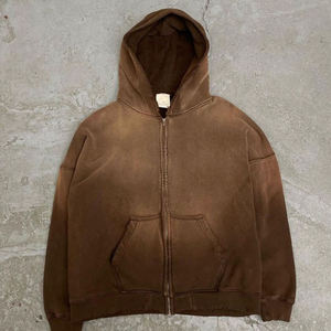 Sudadera con Capucha Marrón Vintage Lavada, 100% Algodón, Forro Polar Grueso, Estilo Minimalista Urbano, Moda Casual para Hombre - Product Image 1