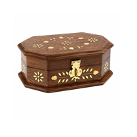 Boîte de rangement pour bijoux en bois |   Organisateur compact doublé de tissu doux |   Porte-bijoux pour bagues, colliers et boucles d'oreilles |   Cadeau artisanal indien fait main naturel