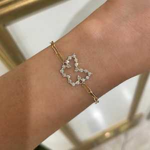 Diamond Butterfly Paperclip Chain <b>Bracelet</b> 7in Length 14K <b>Solid</b> Gold Pave Set Minimalist Stacking Wrist Everyday Wear Wholesale - Product Image 6