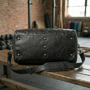 กระเป๋าออกกำลังกายหนังแท้สีดำขนาด 22 นิ้ว พรีเมียม สำหรับเดินทางท่องเที่ยวช่วงสุดสัปดาห์  ผู้ผลิตและจำหน่ายส่ง OEM - Product Image 5