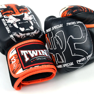 Gants de boxe professionnels imprimés orange de haute qualité, double protection, en cuir synthétique, personnalisables, pour Sanda et Kickboxing - Product Image 3